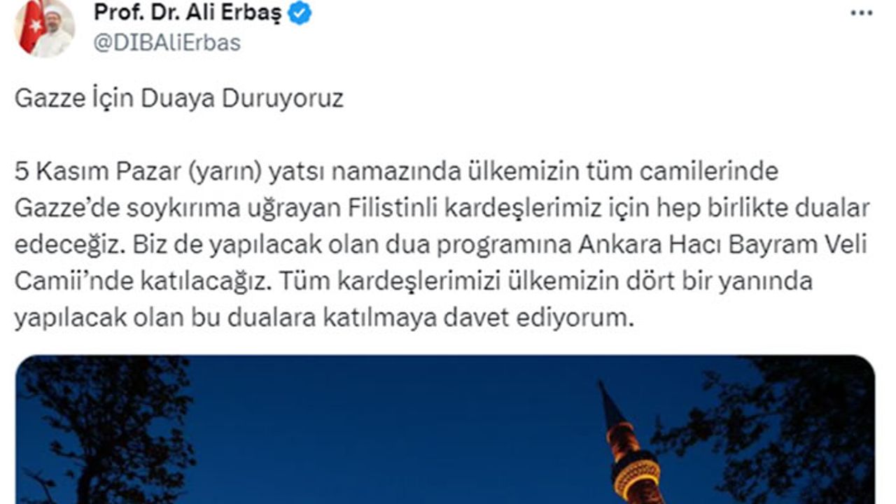 Ülke genelindeki camilerde Gazze için dua edilecek
