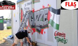 Filistin temalı grafitilerle trafoları vicdan anıtına dönüştürdü