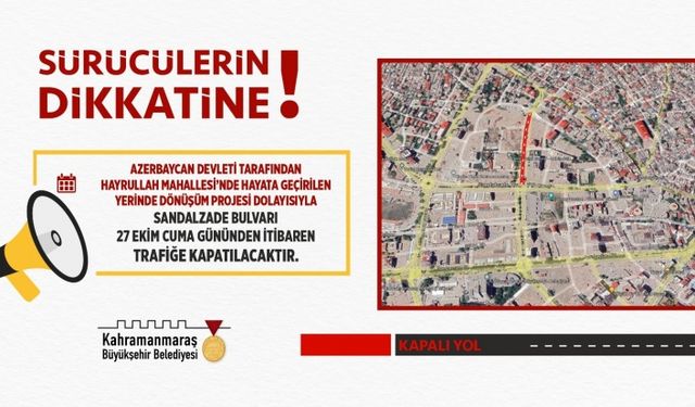 Sandalzade bulvarı trafiğe kapatılıyor!