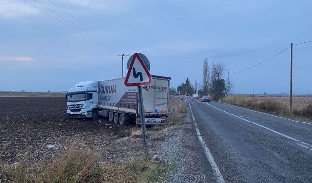Türkoğlu’nda yoldan çıkan tır tarlaya savruldu