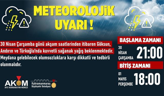 3 İlçede Sağanak Yağış Uyarısı!