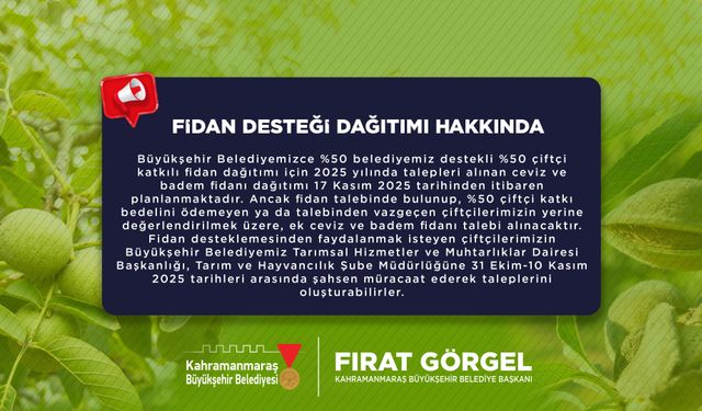 Yüzde 50 Hibeli Fidan Desteğinde Ek Başvurular Alınmaya Başladı
