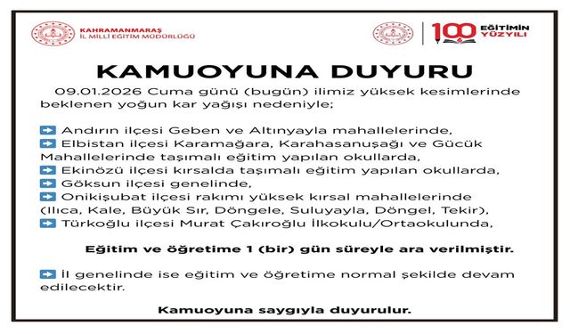 Yoğun Kar Nedeniyle Bazı İlçelerde Eğitime Ara Verildi