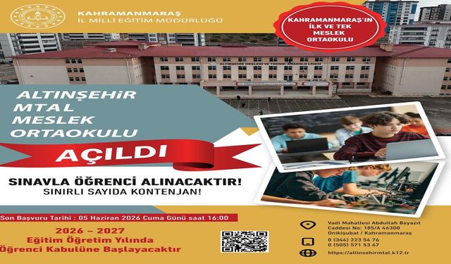 Kahramanmaraş’ta Mesleki Ortaokulu Açılıyor