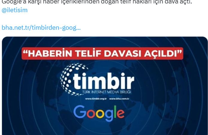 TİMBİR’den Google’a dava; “Üyelerimize telif ücreti öde!