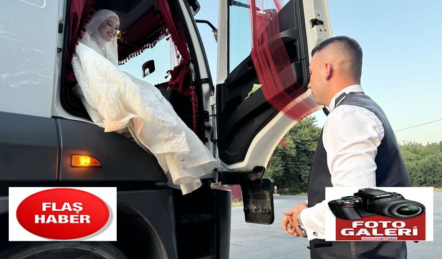 Türkoğlulu Ümit Bozdağ şoför kullandığı tırı gelin aracı yaptı