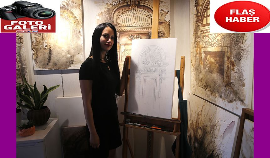 Hataylı ressam çizimlerini kahve ve çay dökerek renklendiriyor