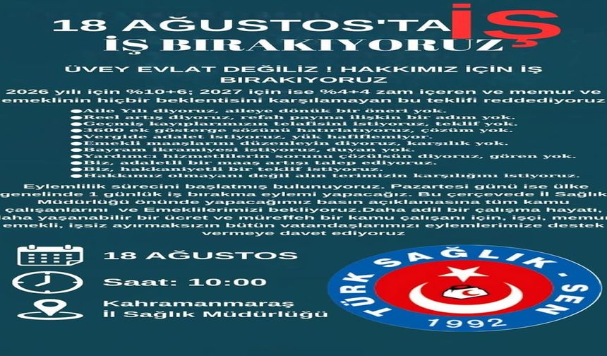 Sağlık Çalışanları 18 Ağustos’ta İş Bırakma Eylemi Yapacak