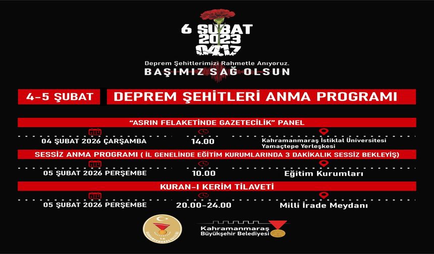 4–5 Şubat’ta Deprem Şehitleri İçin Anma Etkinlikleri Düzenlenecek