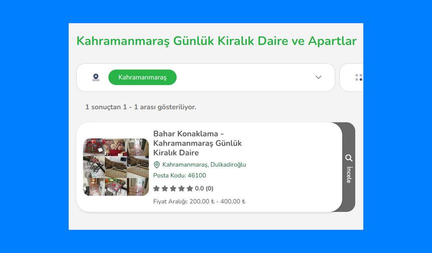 Kahramanmaraş Günlük Kiralık Daire ve Apart Rehberi