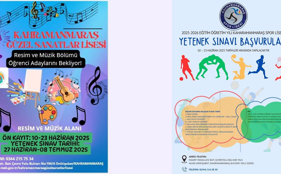 Güzel Sanatlar ve Spor Lisesi Yetenek Sınavı Başvuruları Başladı!