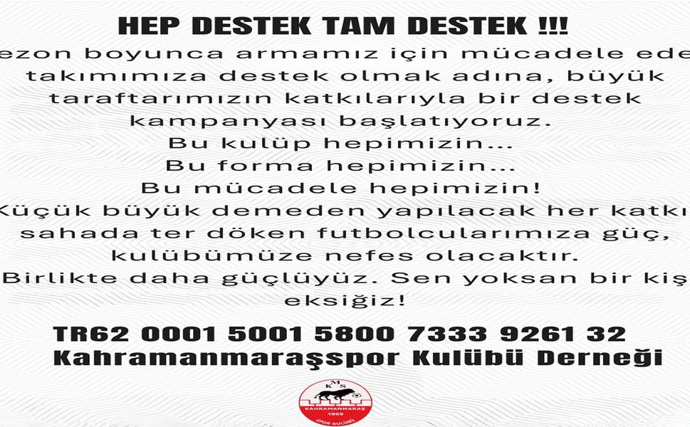 Kahramanmaraşspor’dan Destek Kampanyası