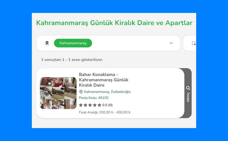 Kahramanmaraş Günlük Kiralık Daire ve Apart Rehberi