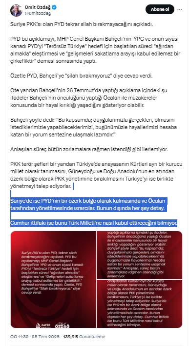 13 Özdağ’dan Sosyal Medya Paylaşımı