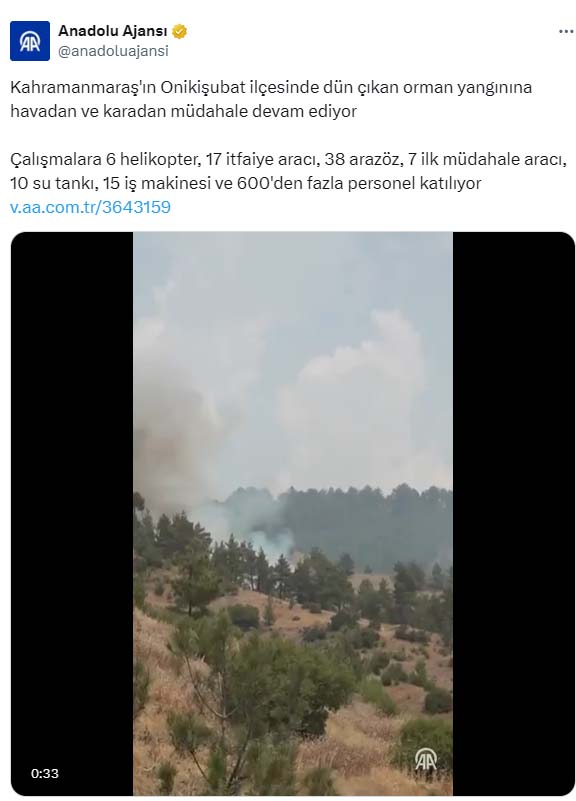 Kahramanmaraş'taki Orman Yangını Sürüyor