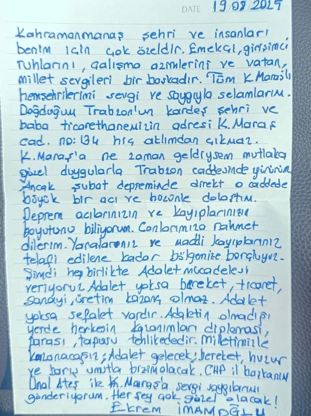 İmamoğlu’ndan Kahramanmaraş’a Dayanışma Mesaj (1)