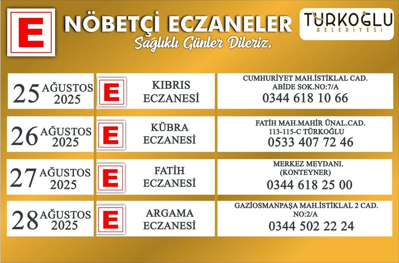 Türkoğlu Belediyesi'nden Vatandaşlara Nöbetçi Eczane Bilgilendirmesi
