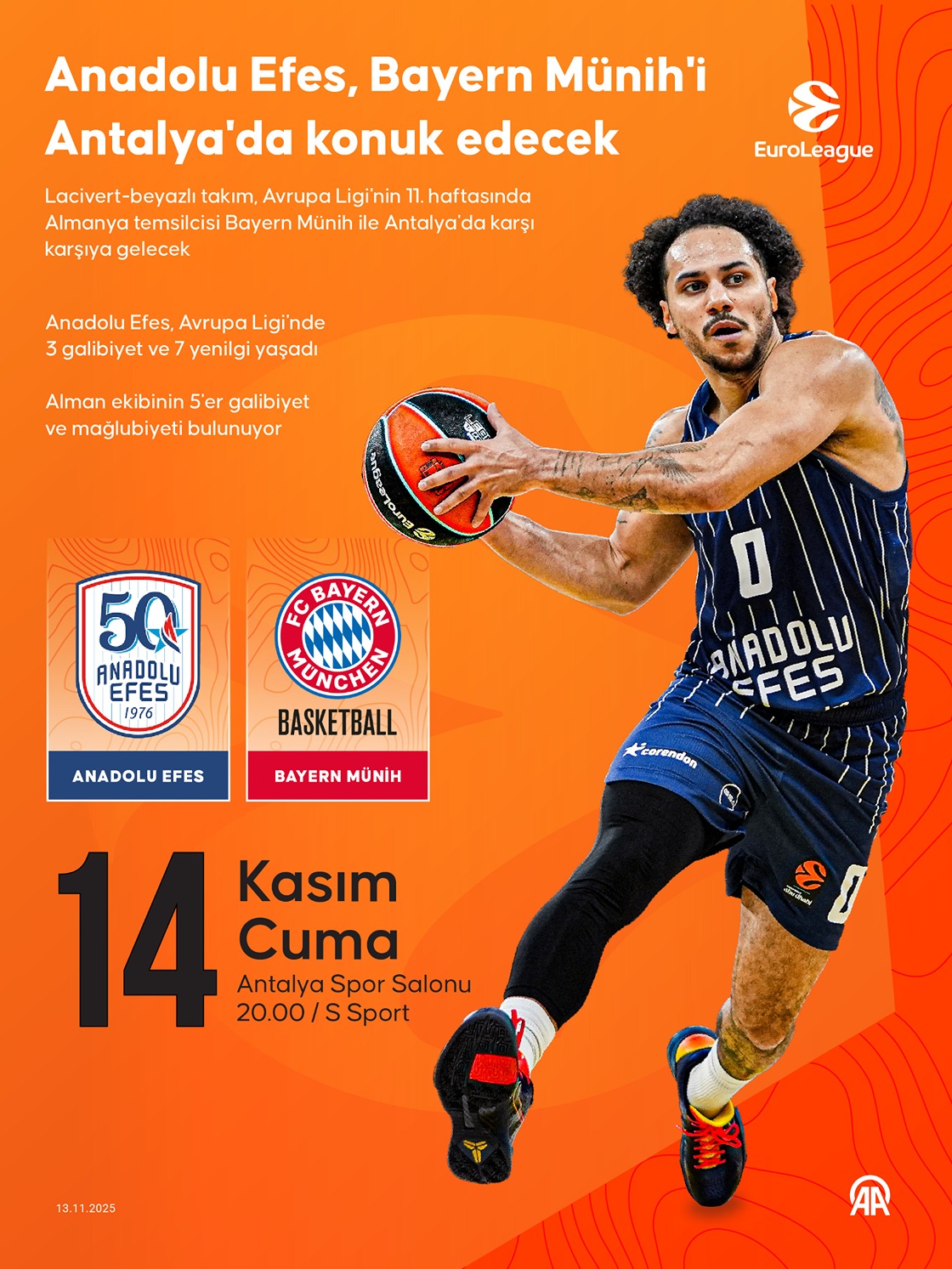 Anadolu Efes, Bayern Münih'i Yarın Antalya'da Konuk Edecek