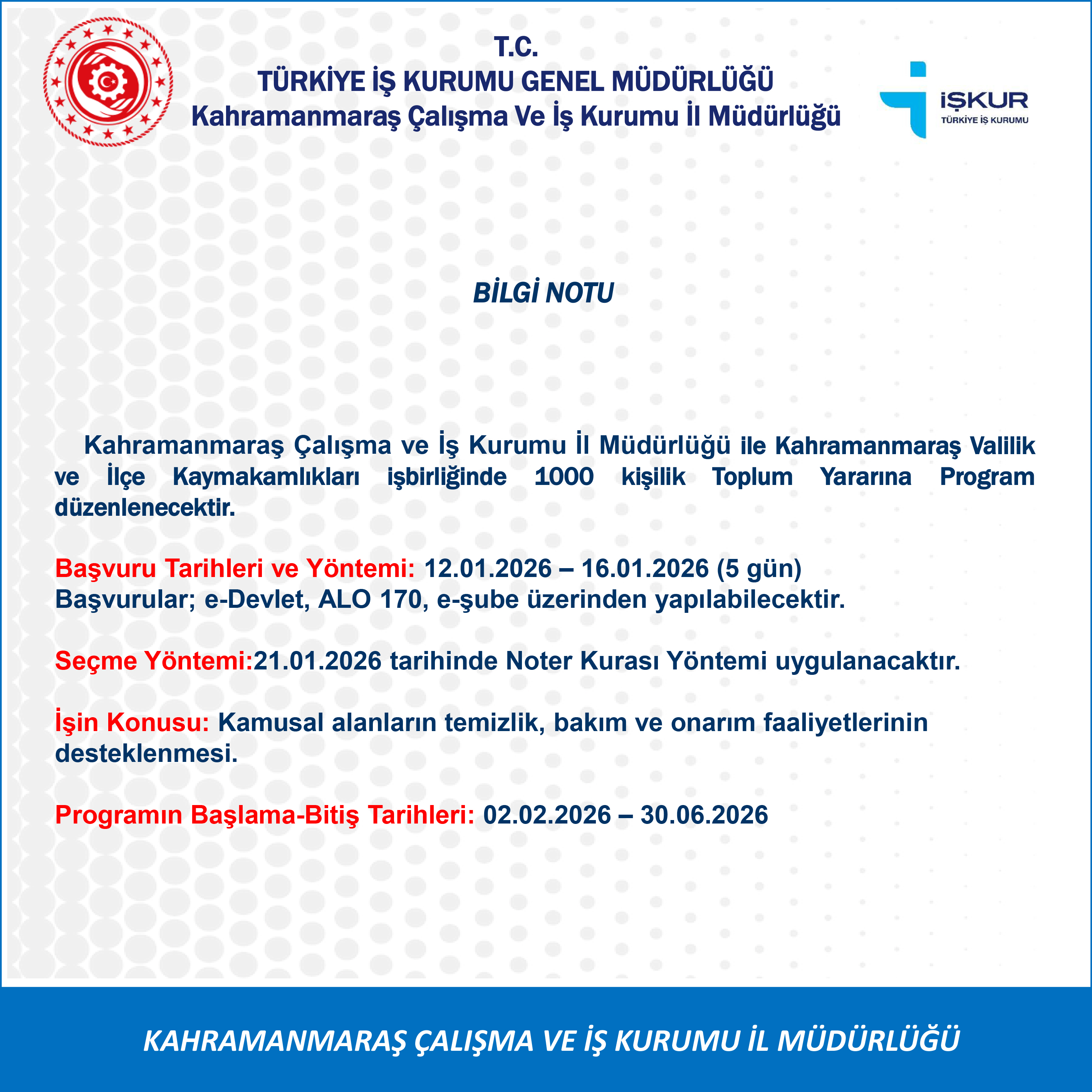 İşkur’dan 1000 Kişilik Toplum Yararına Program