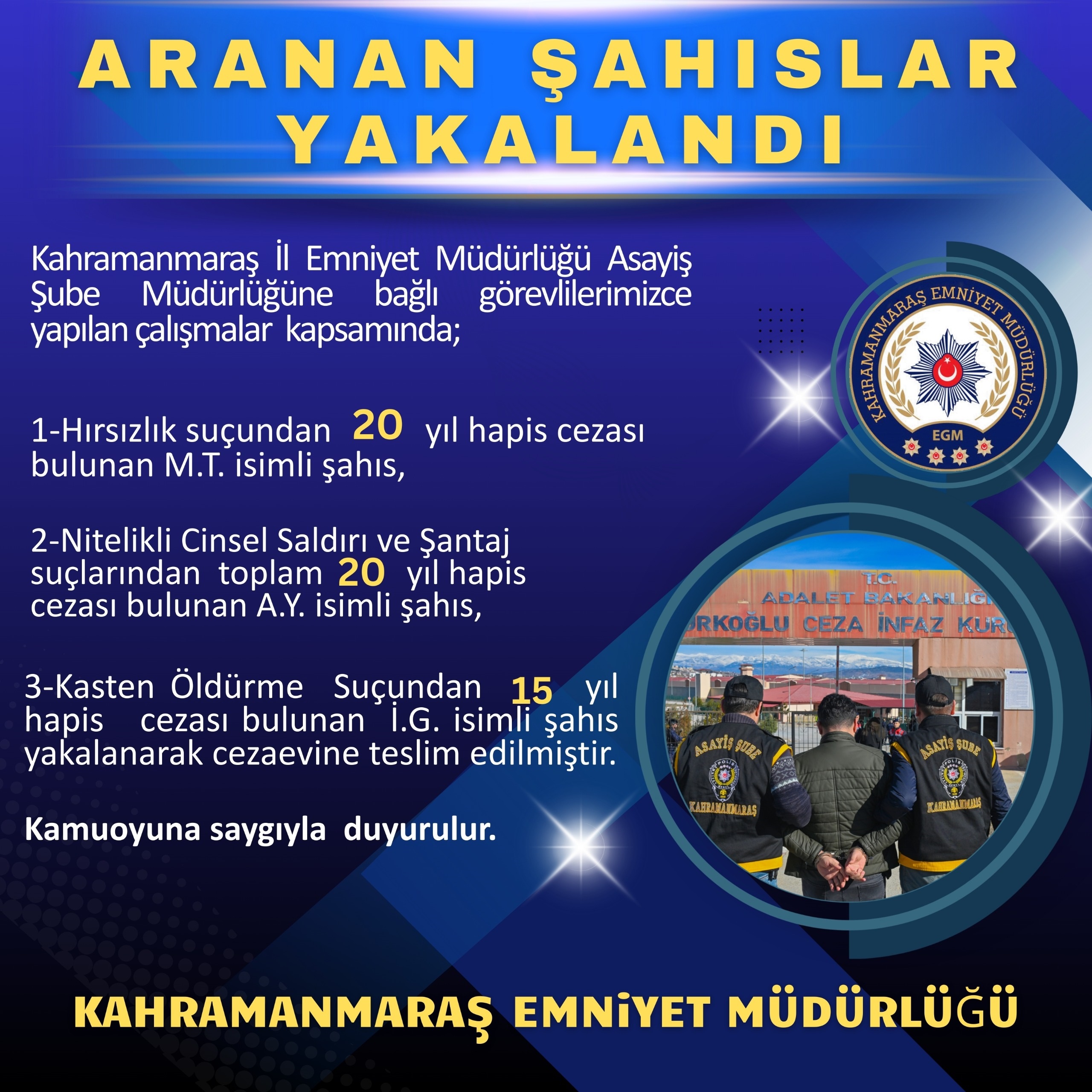 Kahramanmaraş’ta Aranan 3 Hükümlü Yakalandı