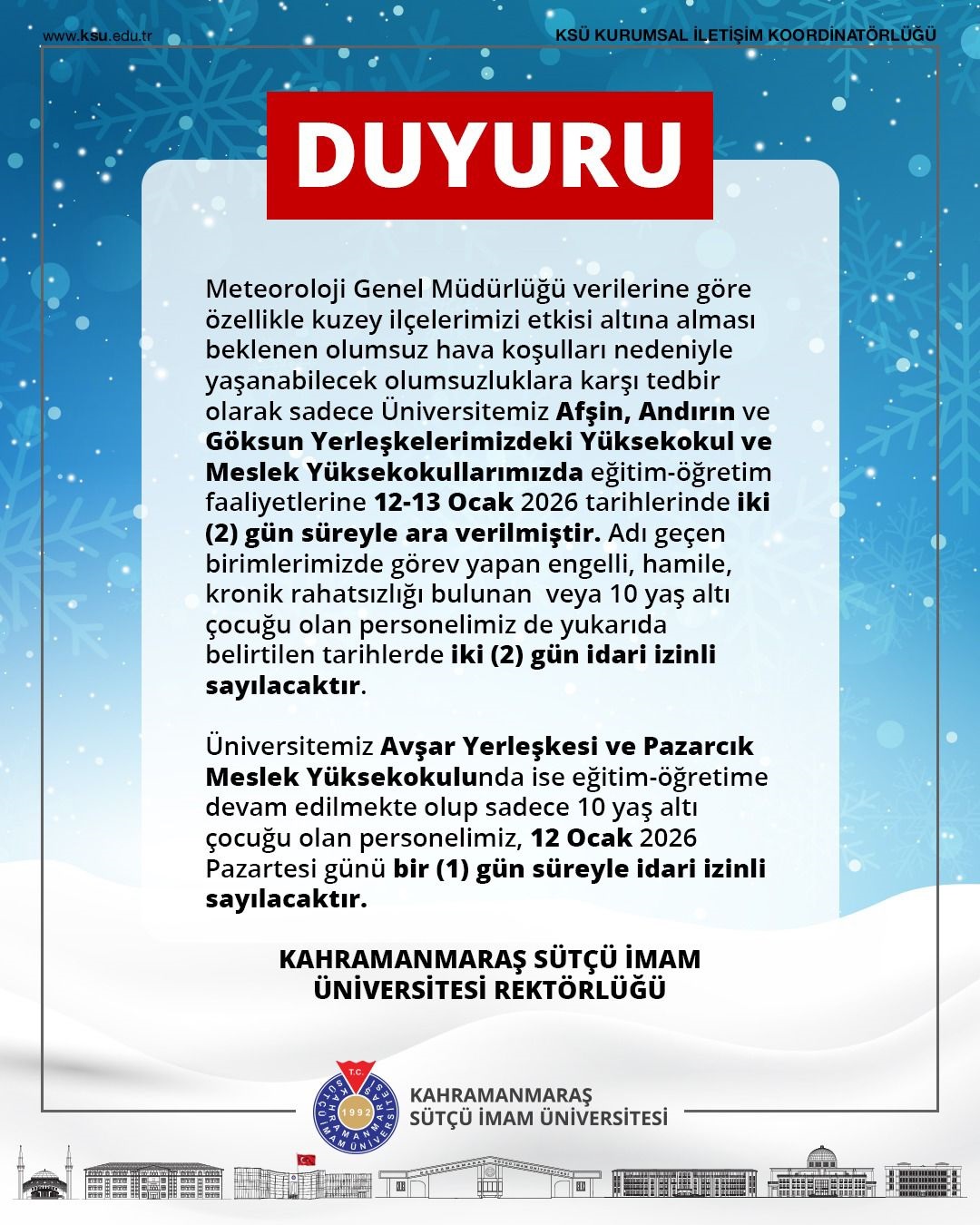 Ksü’nün Kuzey İlçelerindeki Yerleşkelerinde Eğitime Hava Engeli