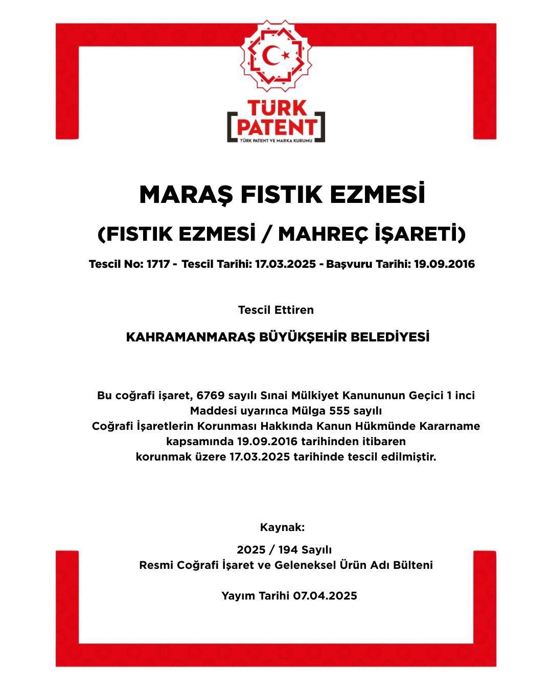 Kahramanmaraş Fıstık Ezmesi Tescili Davası Reddedildi (1)